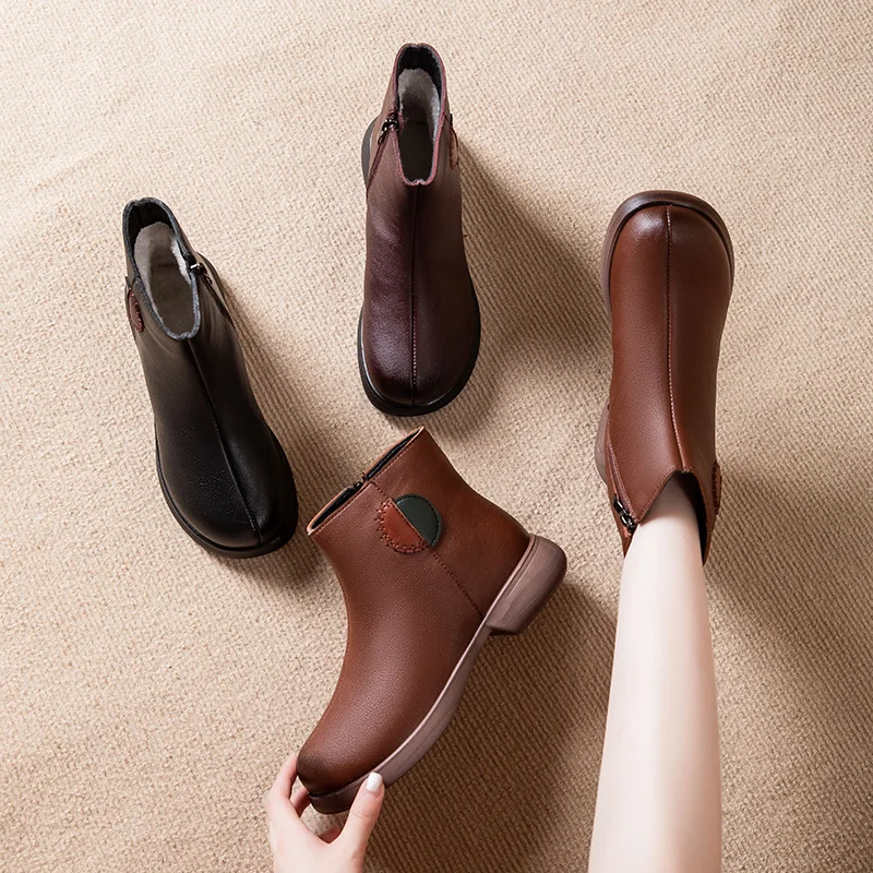 Winter Mother Shoes Women Snow Boots Soft Warm Plush Flat Non-slip Ladies Ankle Boots Plus Size 42 D722
