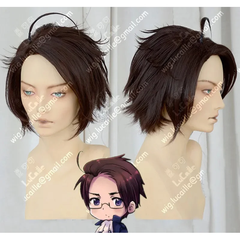 LQAxis Powers Hetalia Austria Roderich Edelstein Short Coffee Brown Styled Heat Resistant Hair Cosplay Costume Wig + Free Wig Ca