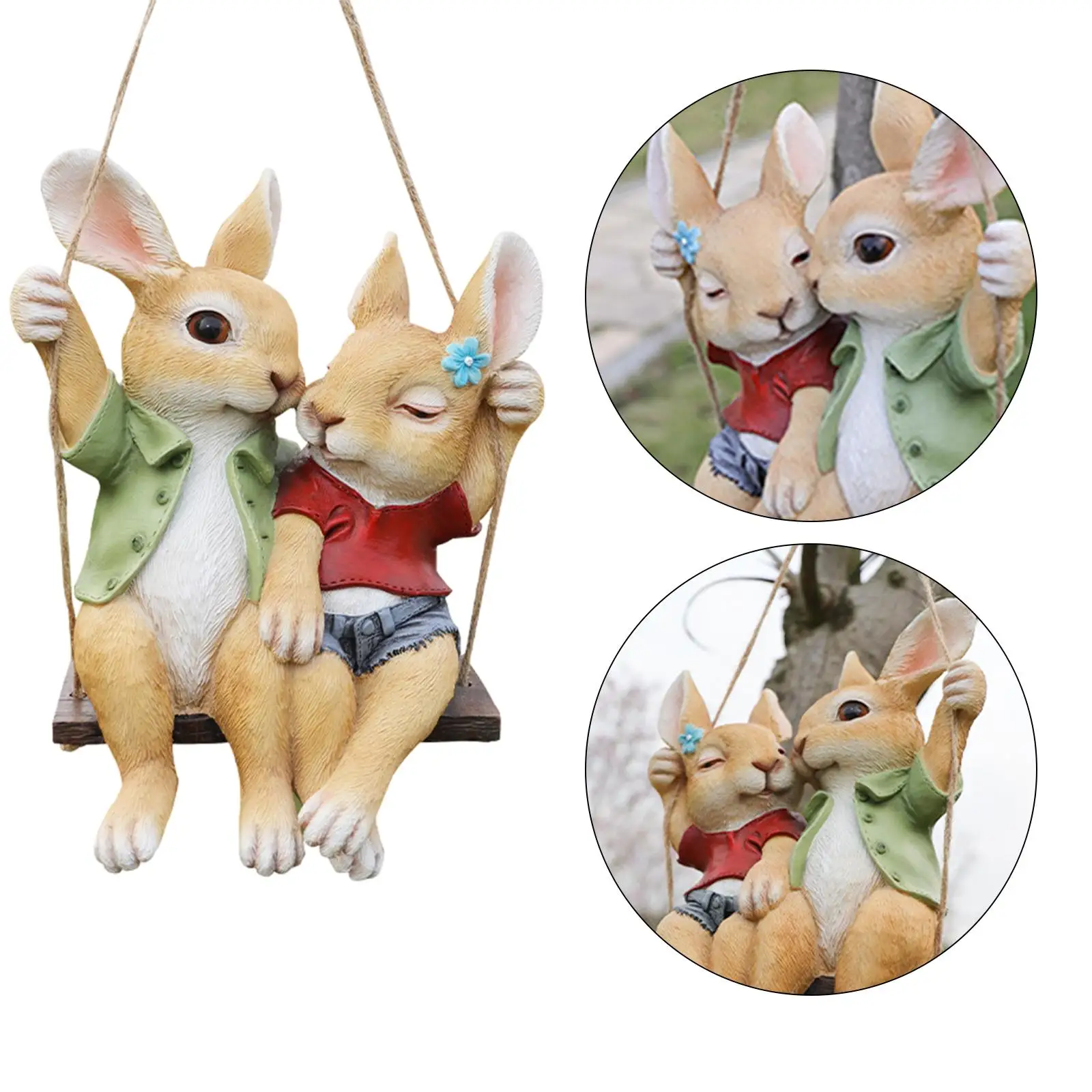 

Rabbit Garden Statues Ornaments Hanging on Tree for Trees Fence Backyard