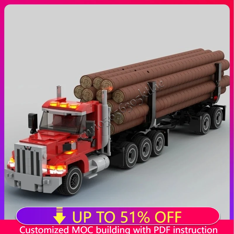 

442 шт. MOC City Engineering Western Star 49X бревенчатый грузовик с мюлем, модель прицепа, сделай сам, креативные идеи, детская игрушка в сборе, головоломка в подарок
