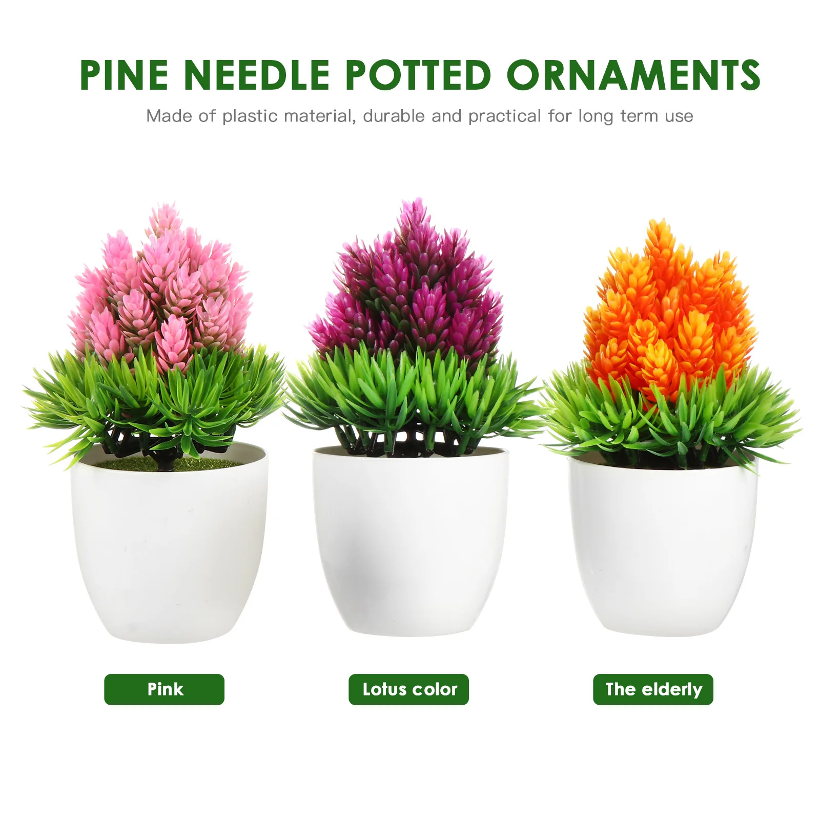 

3Pcs Simulation Pine Needles Artificial Potted Plant Plastic Bonsai Decoration Home Office School Car Desktop Ornament