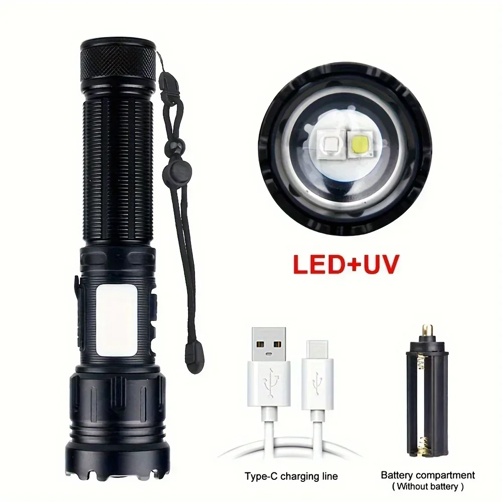 High-power Super Bright 2in1 White+Black Light UV Tactical Flashlight WorkLight Blood Pet Cat Dog Urine Detection Light Magnetic