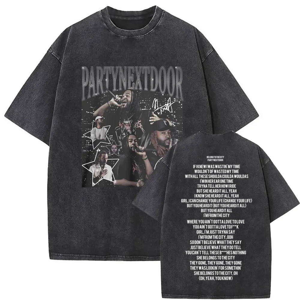 

Washed Vintage Rapper Partynextdoor Double Sided Print T-shirts Men Women Hip Hop Oversized T Shirts Male Fashion Retro Tshirt