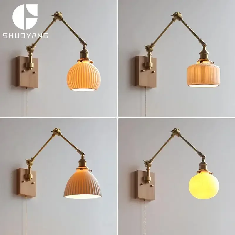 2022 New Ceramic Copper LED Wall Lamp Beside Left And Right Rotate Up And Down Swing Long Arm Wall Light Wandlamp Lighting