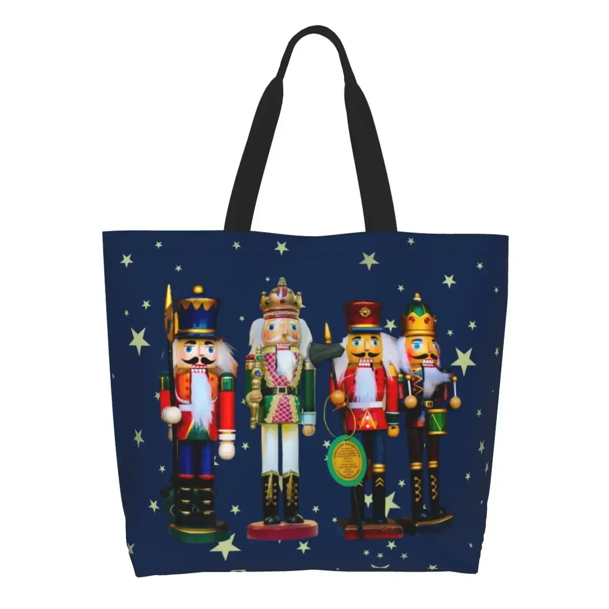 Nutcrackers Shopping Bag Women Canvas Shoulder Tote  Portable Christmas Nutcracker Cartoon Toy Soldier Groceries Shopper s