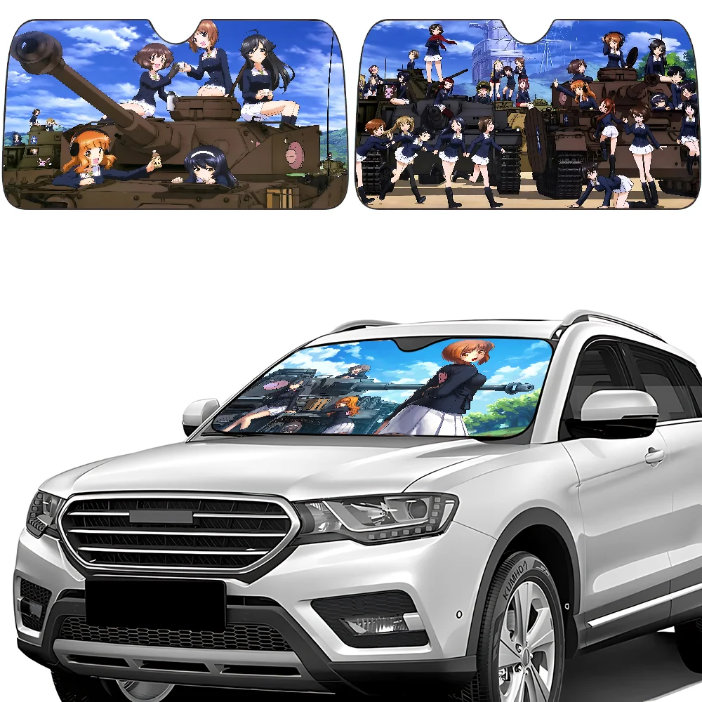 

G-GIRLS U-Und P-PANZER Car SunShade Windscreen Front Window Visor 70x130cm Sun Visor Solar Protect Plaid Gift Novelty Car