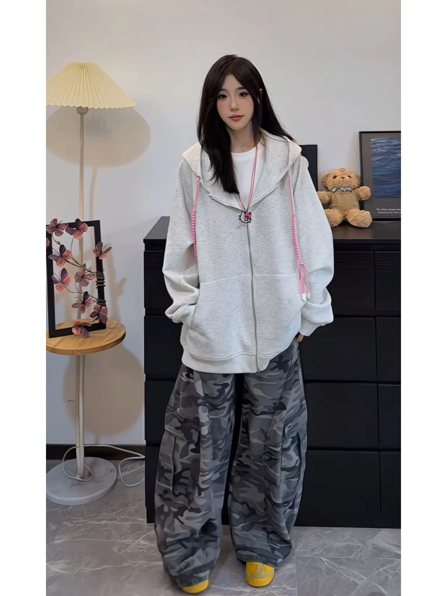 

White ey Ear Hoodie Men's ort Sle Casual Sweatirt Autumn Trendy Brand Laid-ba Cleanfit Jaet Stand Fit Waed