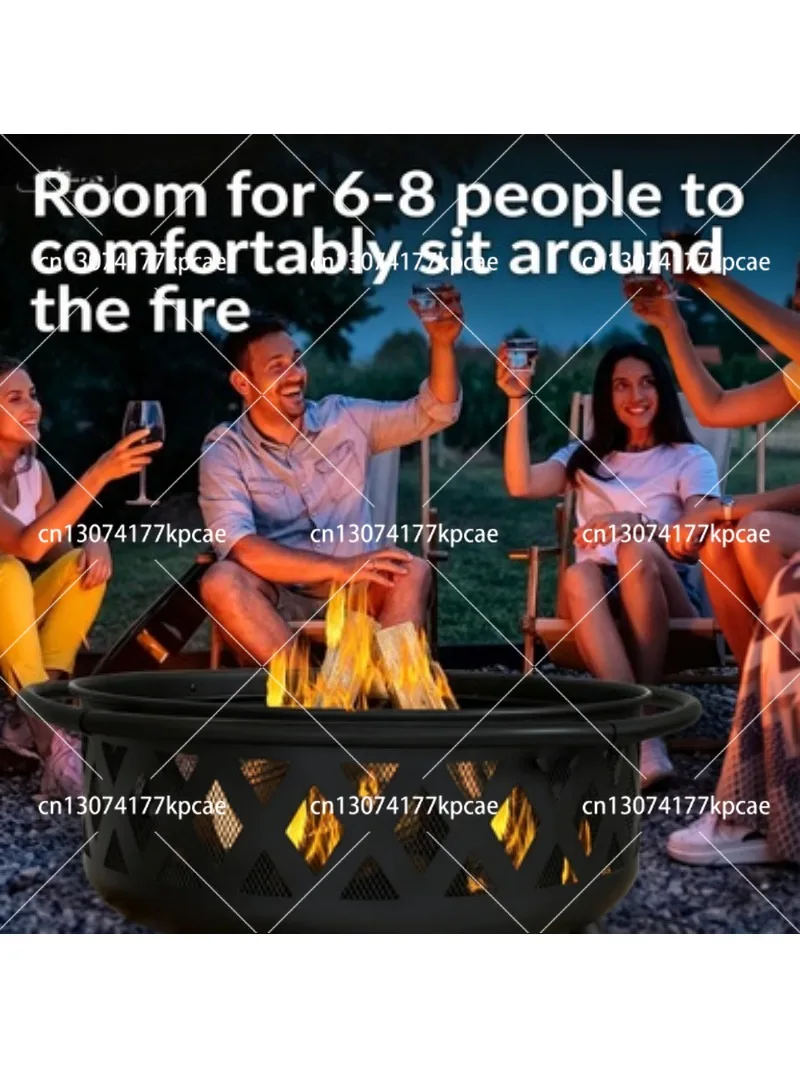 Outdoor Wood-Burning Fire Pit with Spark Screen, Poker and Round Cover for Patio