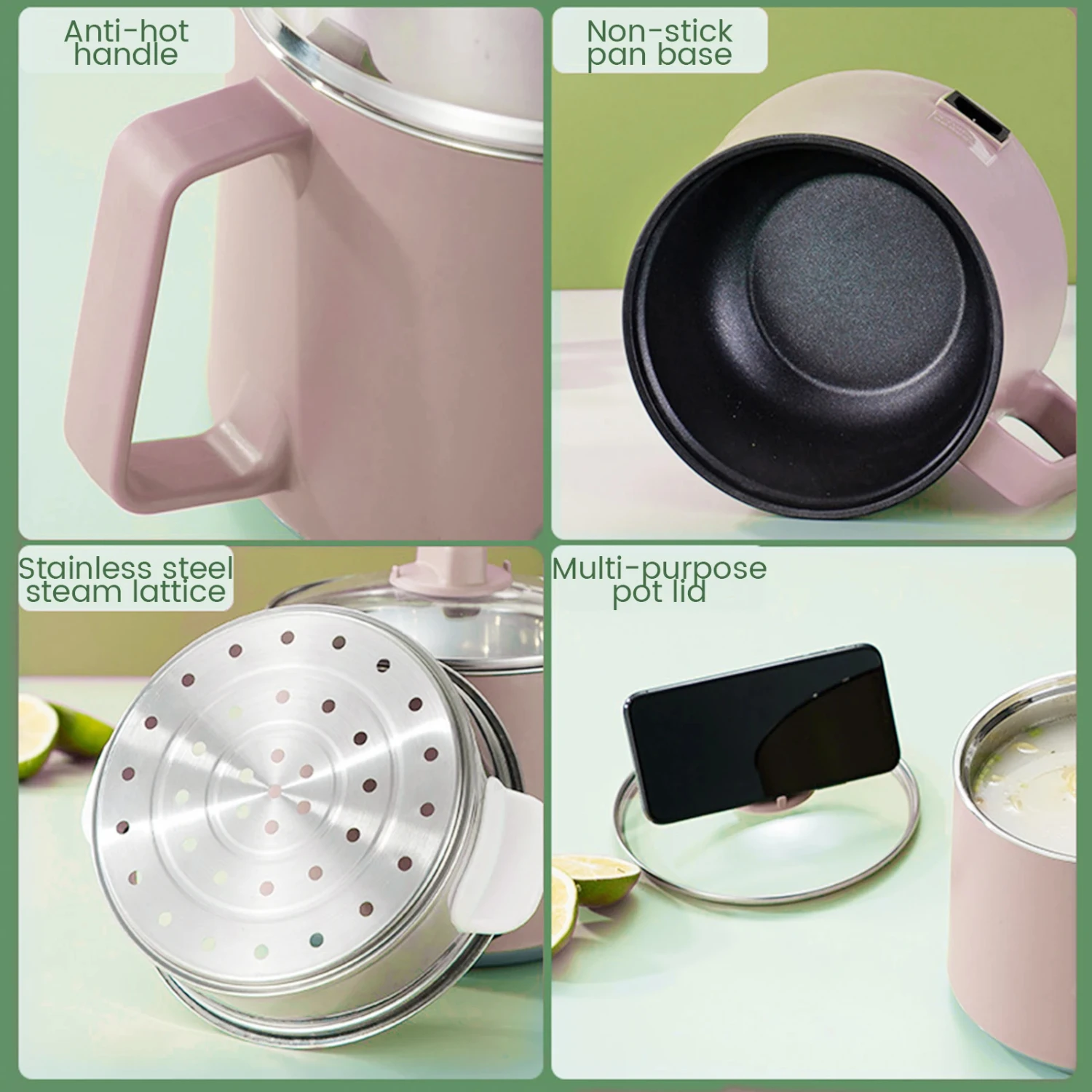 다기능 쿠커 220V 더블 레이어 쿠커 붙지 않는 냄비 팬 가전 제품 1.7L 주방 냄비 1-2 명