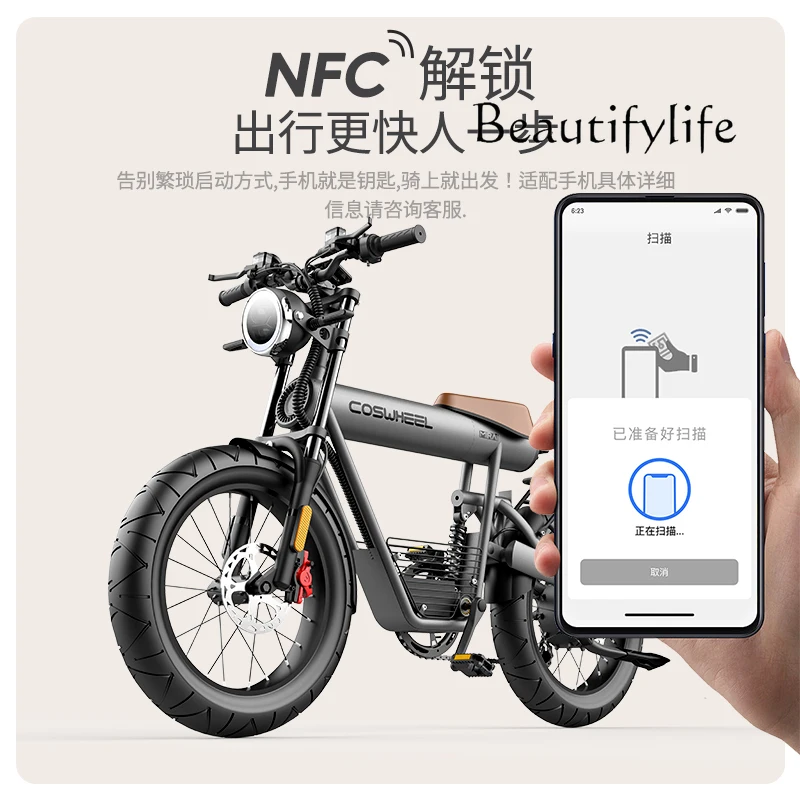 New Low-Seat Lithium Battery Power Electric Car Retro Mountain Bike Motorcycle Scooter