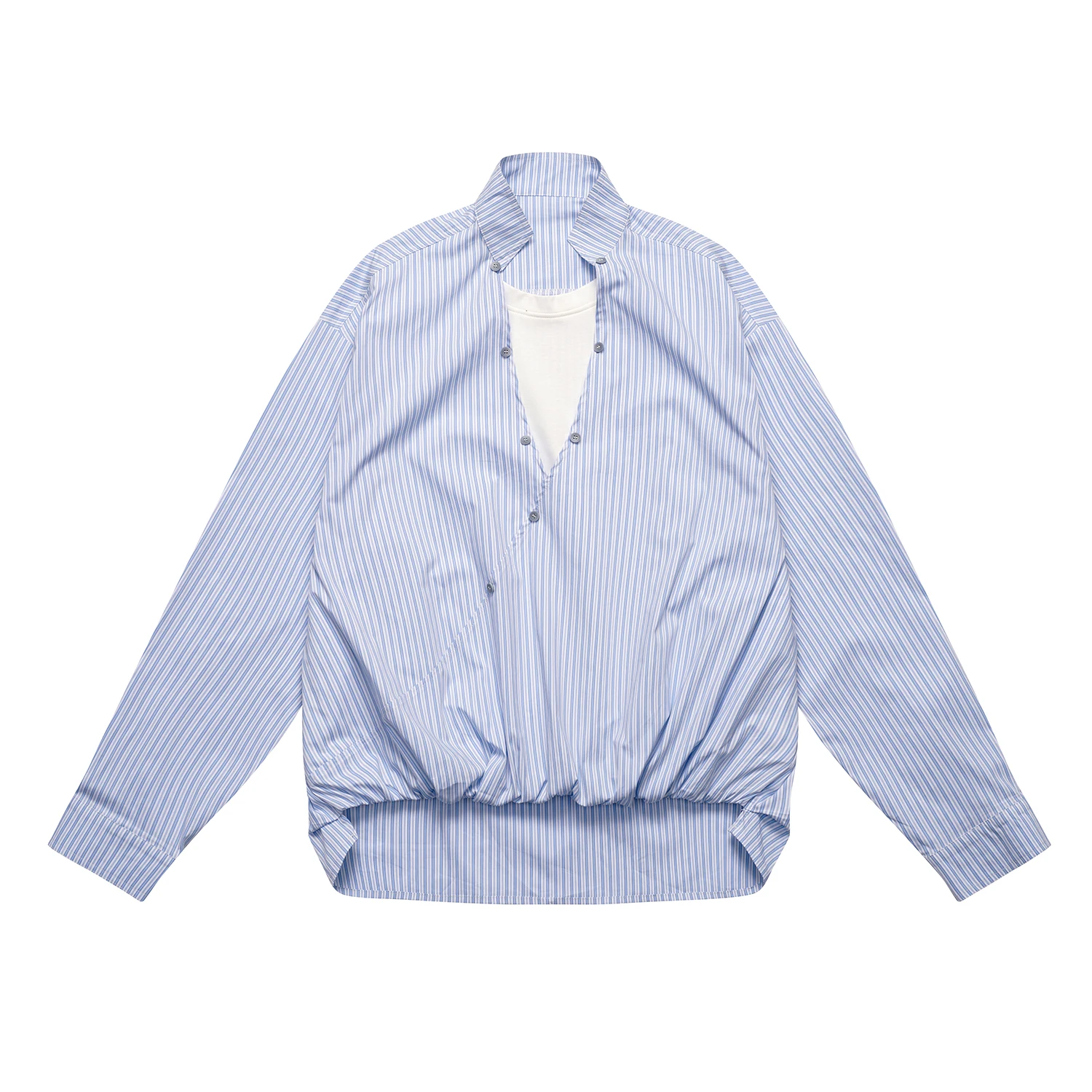 

Мужская рубашка-пуловер в полоску с вставками, уличная мода, винтажный стиль, свободный крой, оверсайз, с длинным рукавом, большие размеры, мужские блузы