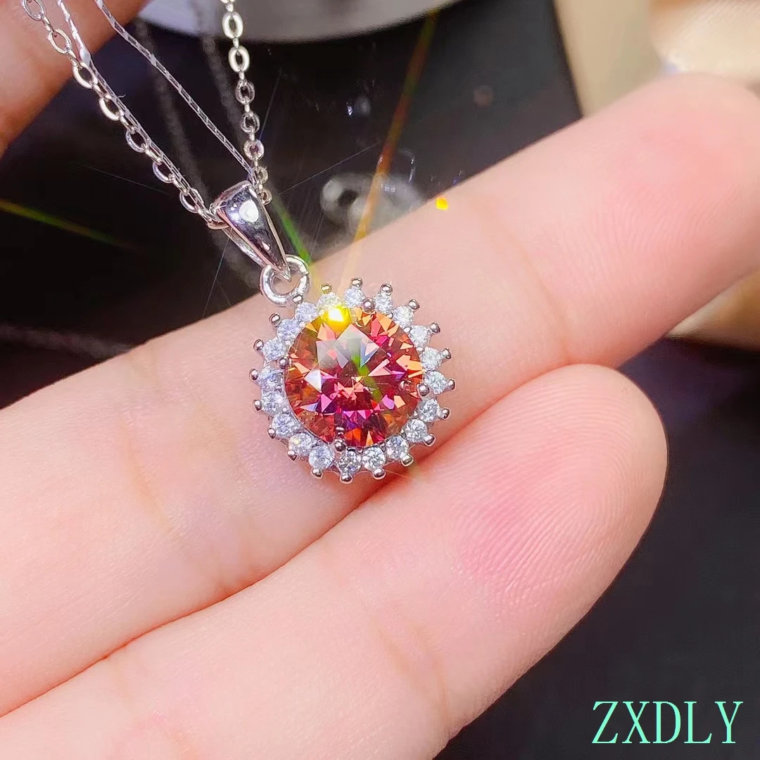 Nuove donne collana anguria lucida Moissanite rossa per ragazza ciondolo vero argento sterling 925 compleanno 2ct gemma buon regalo