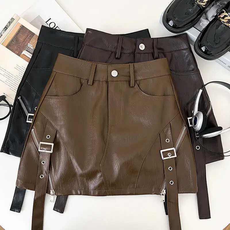Autumnwinter New Women Design Sensation Spicy Girl Fashion Versatile Pu Leather Machine Car Leather Skirt Bag Hiphalf Bodyskirt
