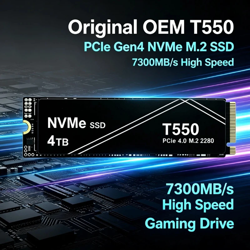 New T550 1TB 2TB PCIe Gen4 NVMe M.2 SSD Up to 7100MB/s or M.2 SSD Heatsink Internal Solid State Drive, OEM Pac（OEM PACKAGE)