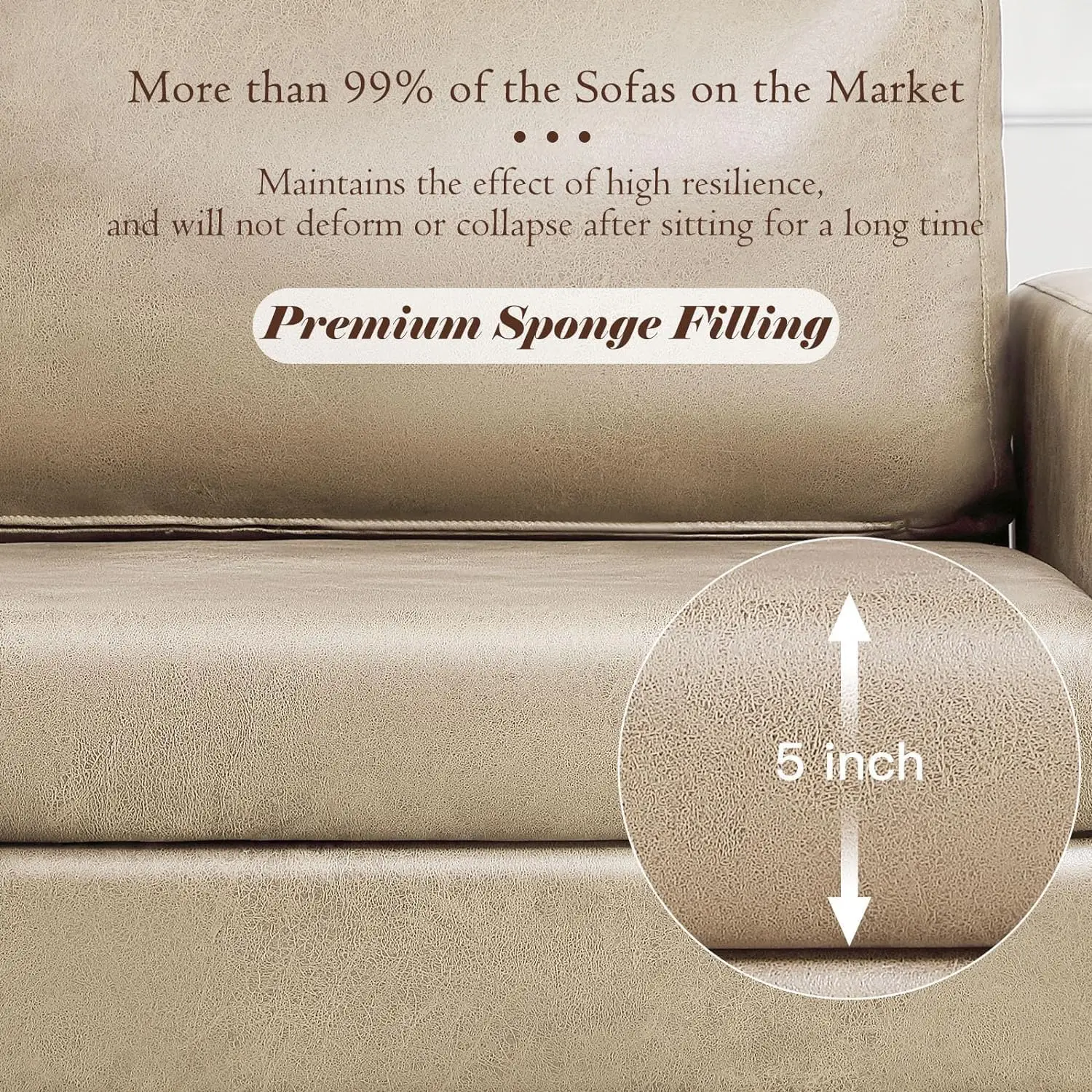 Sofá de 79 polegadas para sala de estar, sofás pequenos, sofá de couro sintético, sofás modernos de meados do século, assento de amor confortável