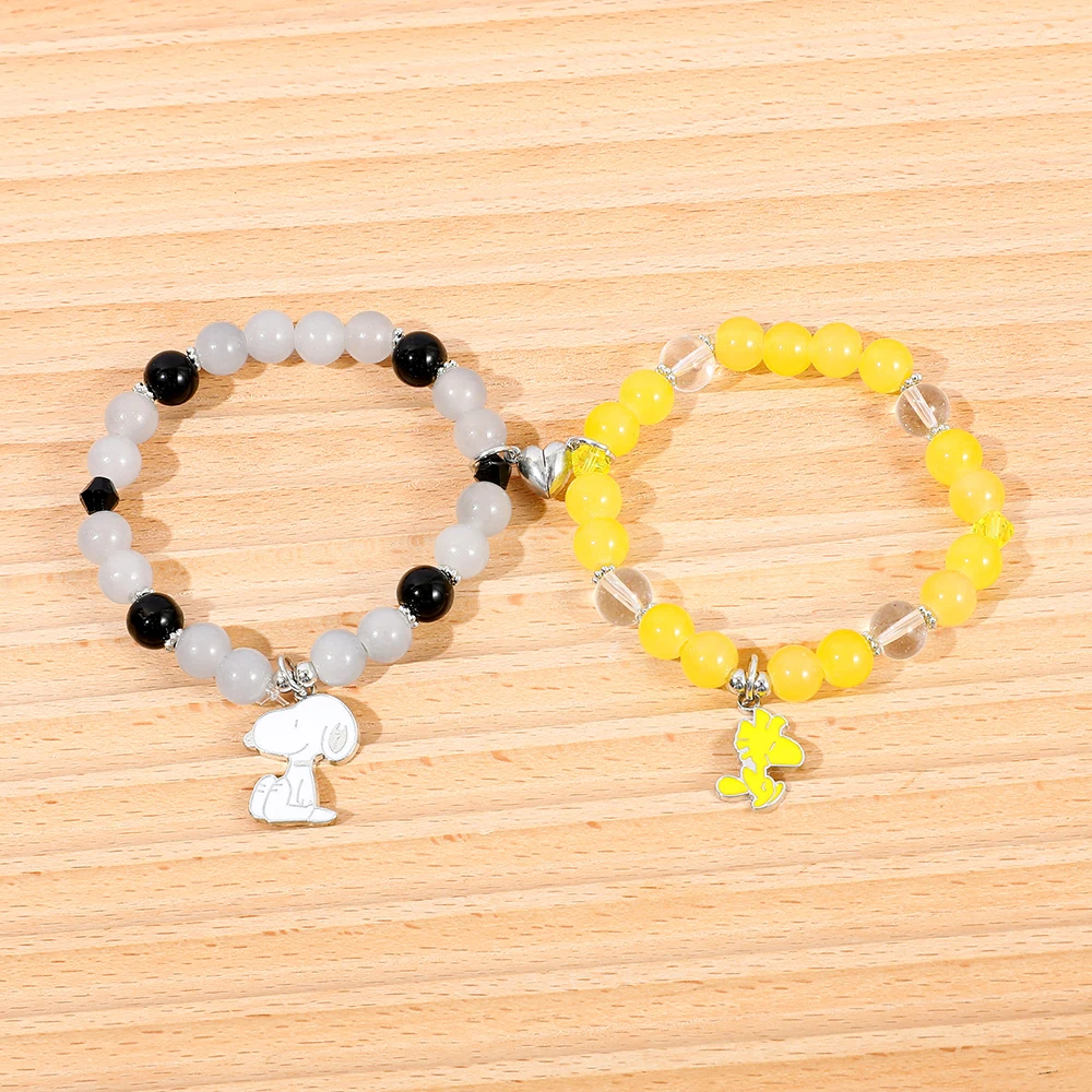 2-teiliges Snoopy und Woodstock Magnetisches Paar-Armband-Set, passende Perlen-Freundschaftsaccessoires – Detail 3
