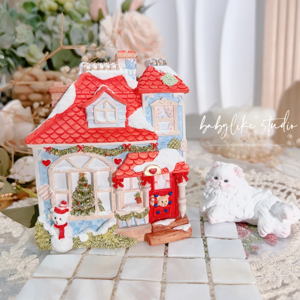 Bear House Merry Christmas Desktop Ornament Aromatherapy Plaster White Sculpture Blank Model DIY Painting Art Crafts Gifts