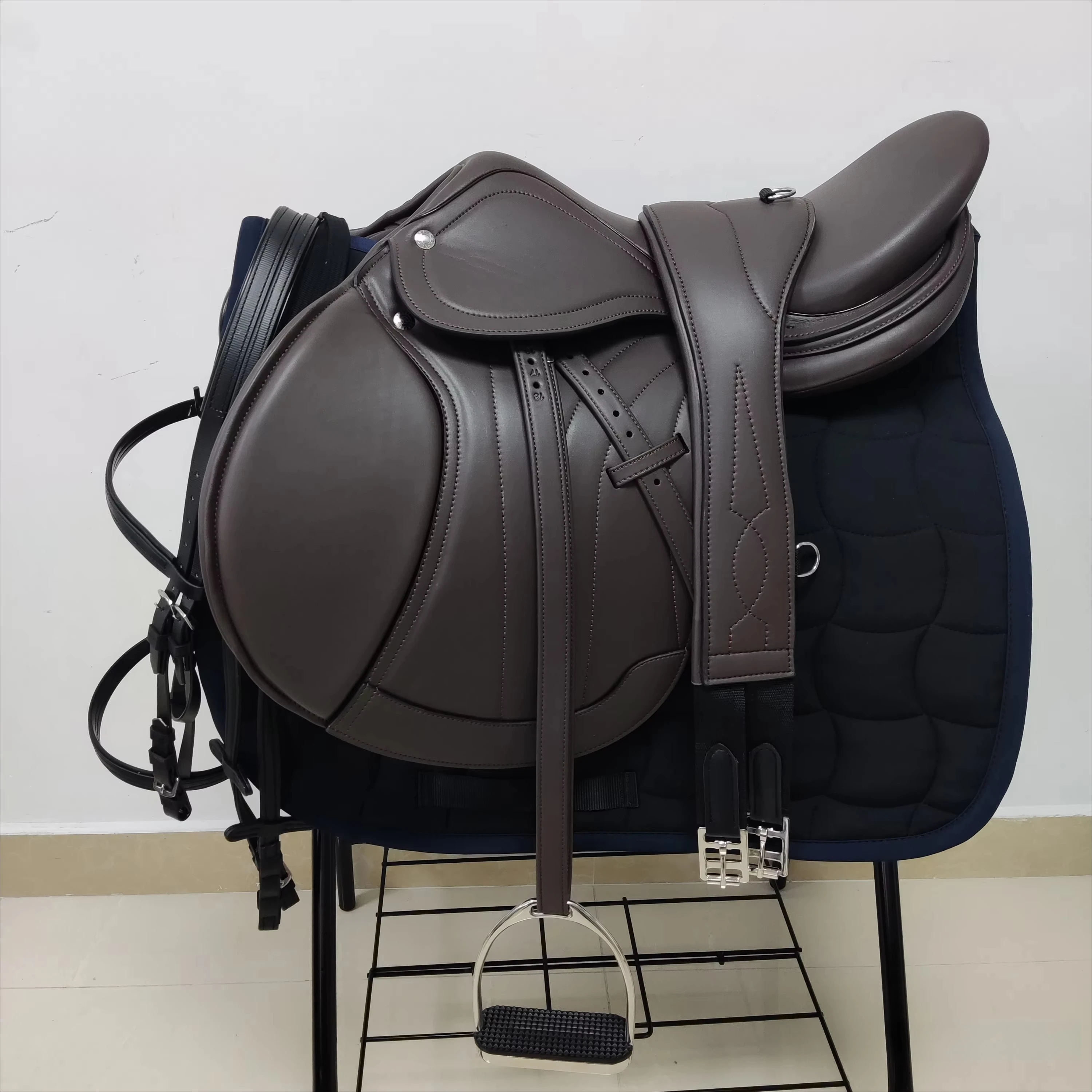 8 in 1 Dark Coffe Premium Jumping Saddle Complete Training Tack Kit All Matching Horse Riding Equestrian Accessories Set