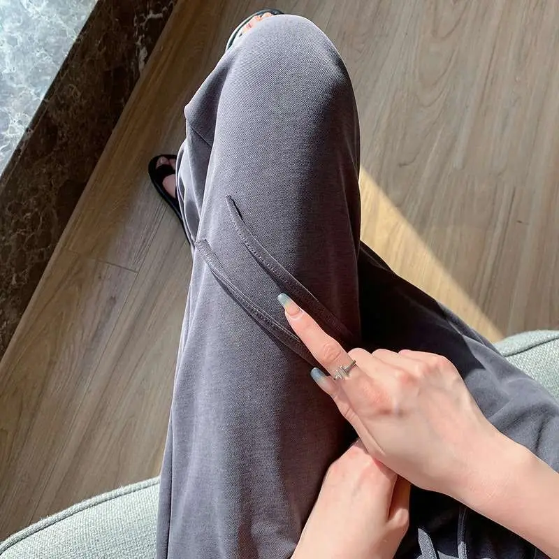 

Медно-аммиачные шелковые широкие брюки для женщин, летние повседневные брюки Cleanfit, с низкой талией, из ПВХ-материала, для женщин среднего возраста