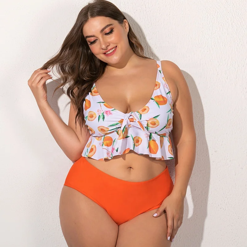 Imagem -02 - Nova Chegada Tamanho Grande Cintura Alta Floral Impressão Beachwear Maiô Biquini Duas Peças para Meninas 2023