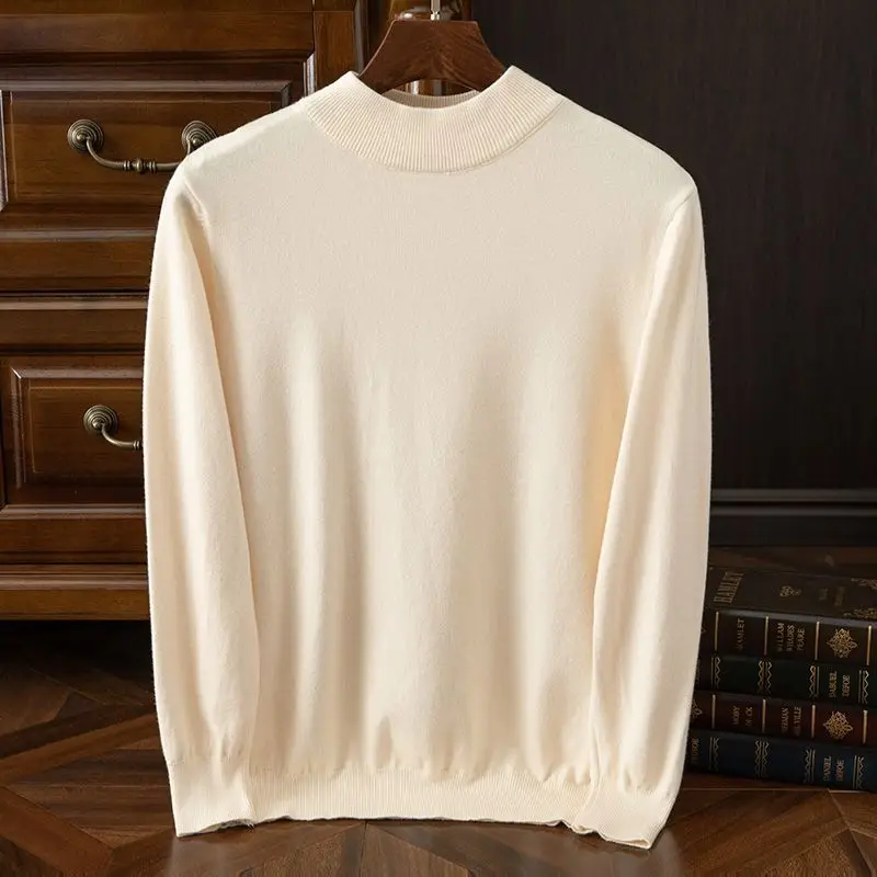 

Шерстяной свитер, мужской свободный свитер большого размера с полуводолазкой, однотонный простой деловой теплый вязаный низ, рубашка