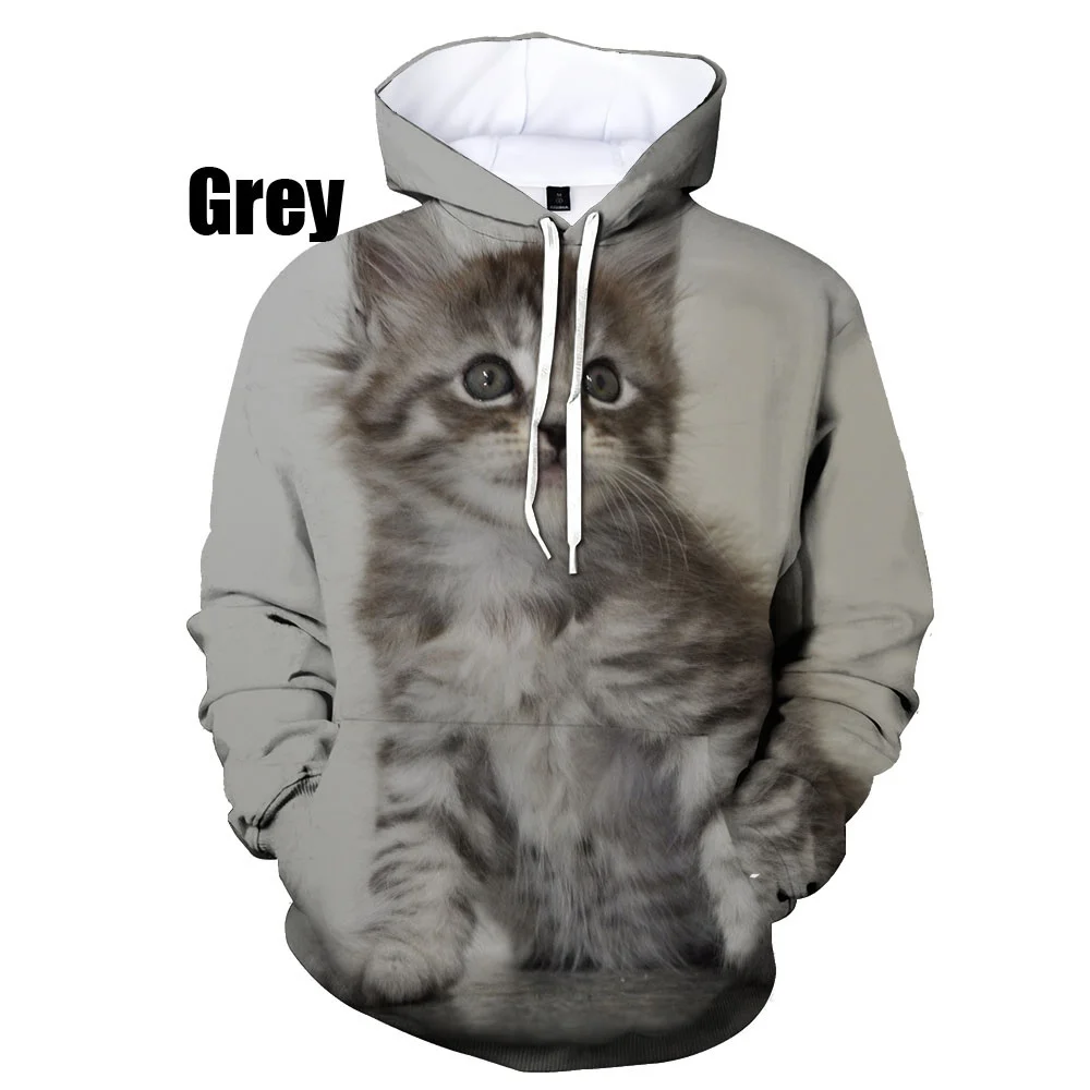 Sudaderas con capucha con estampado 3D de gato para parejas, jersey de manga larga de animales, sudaderas deportivas informales, prendas de vestir