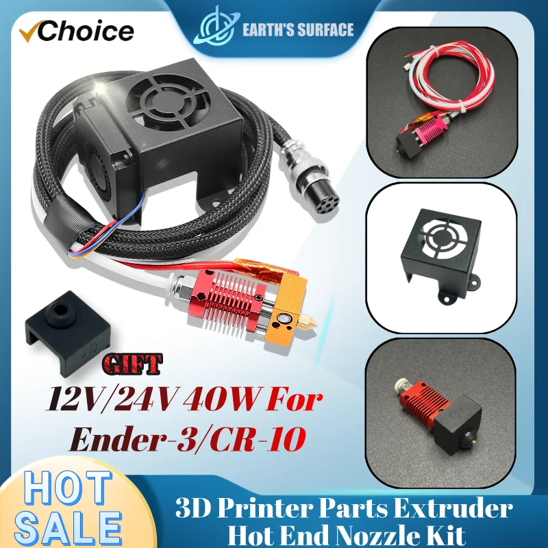 Full Upgrade HotEnd Kit Hot End Nozzle Kit Full HotEnd Fan Kit With J-Head Extruder Kit 12V/24V 40W For Ender-3/CR-10 3D Printer