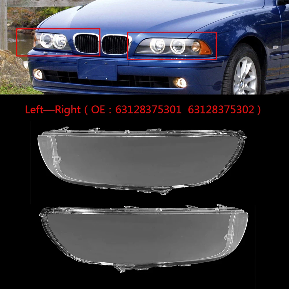 2Pcs Headlight Clear Lens Cover For 96-03 BMW E39 5 Series 63128375301,63128375302 Lampshade Car Accessories