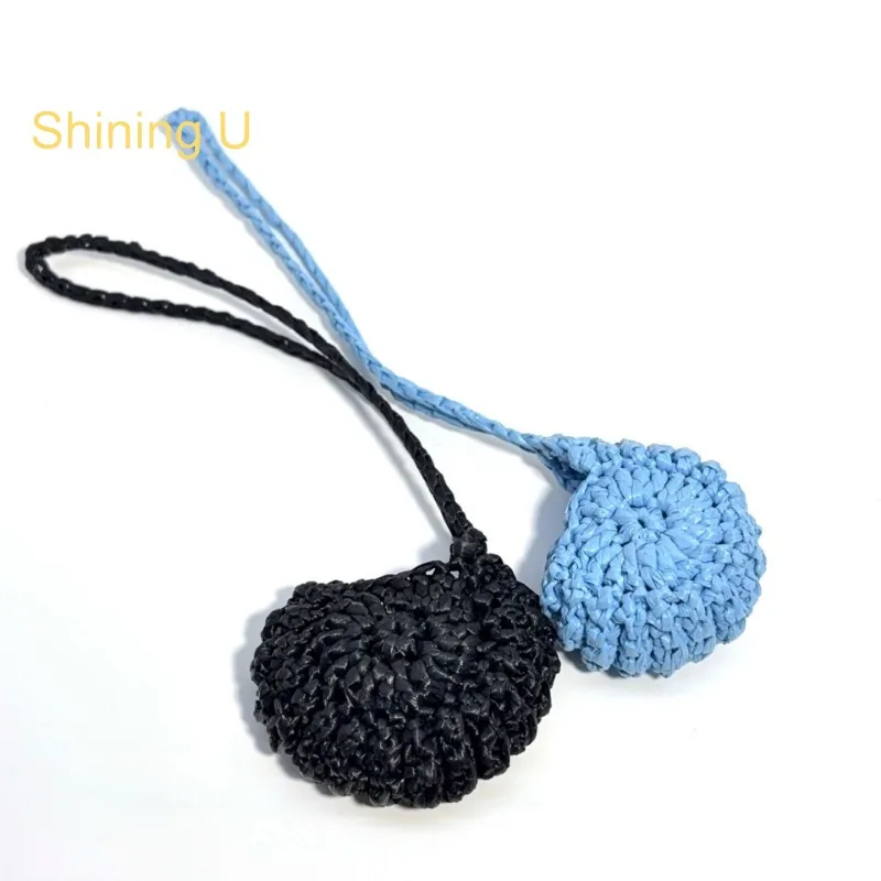 Shining U Handmade Raffia Shell Conch Keychain for Women Men Fashion Accessory Bag Charm Summer