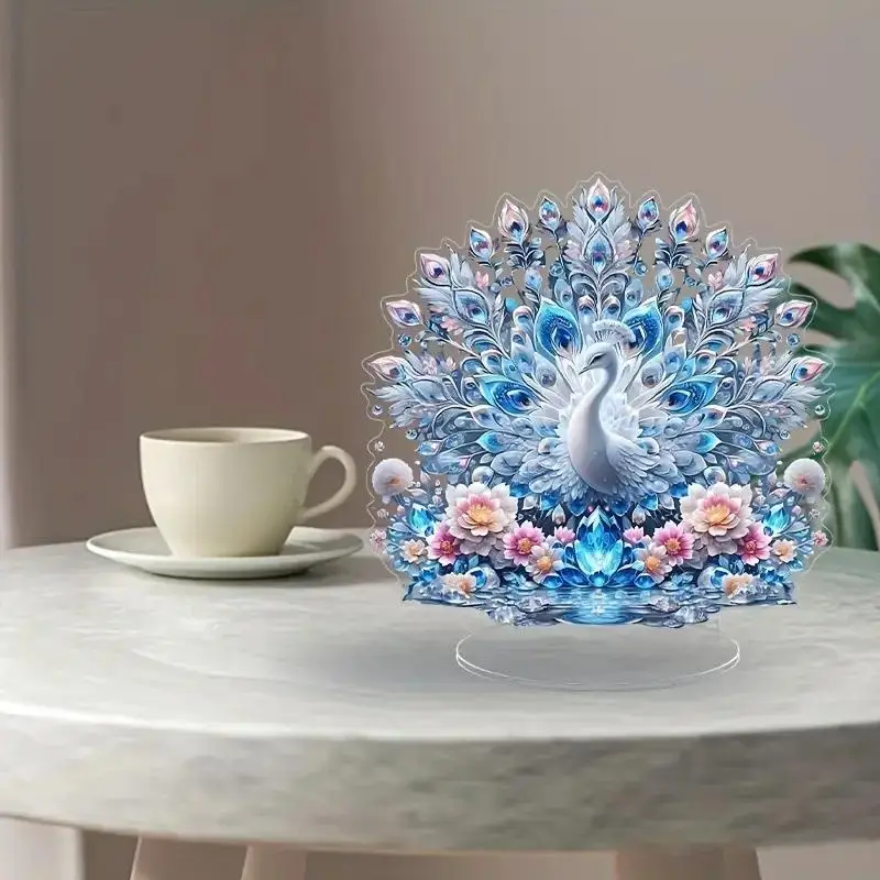 2D Acrylic Flat Cool Figurine Animal Series Peacock Desktop: Ornament Home Living Room Decoration