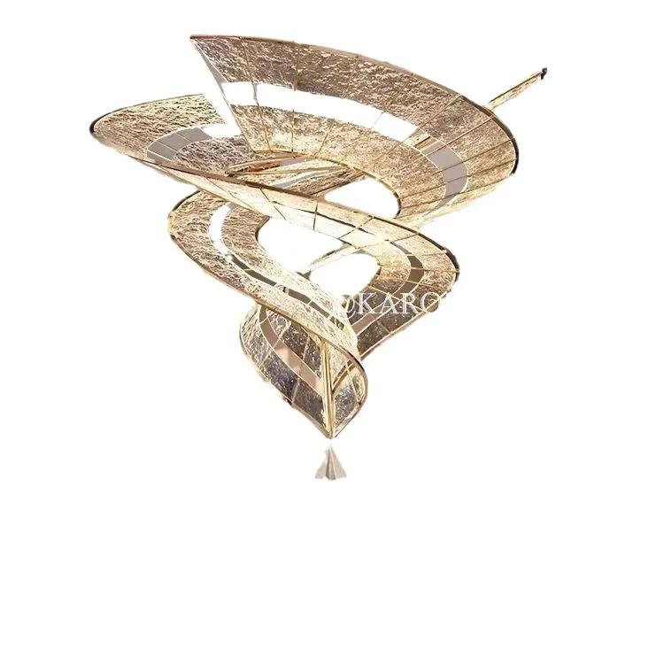 

Villa living room chandelier acrylic art ribbon designer hotel lobby duplex building empty staircase