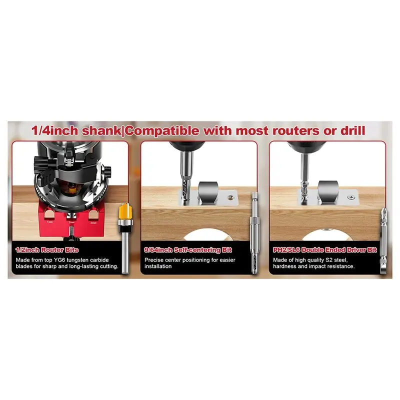 A24U Door Latch For Router Tool, Mortise Installation Kit, Aluminum Alloy For 1-3/8