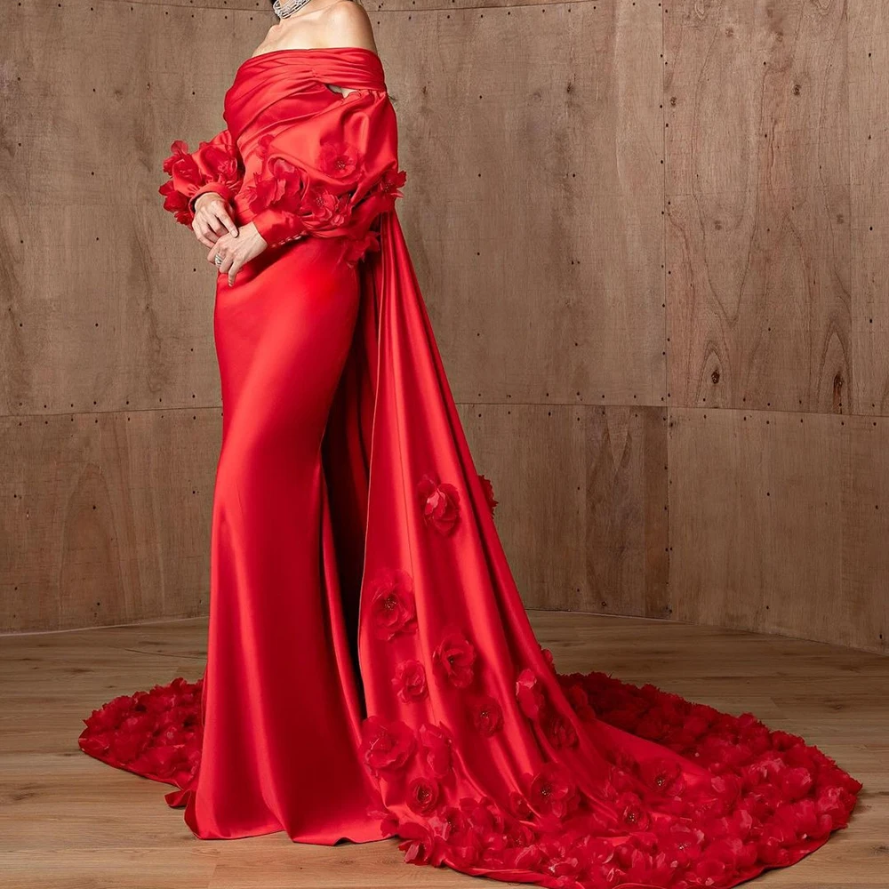 

Exquisite Appliques Red Evening Dresses Elegant Women Chapel Train Formal Occasion Gowns Customized Prom Dress Vestidos