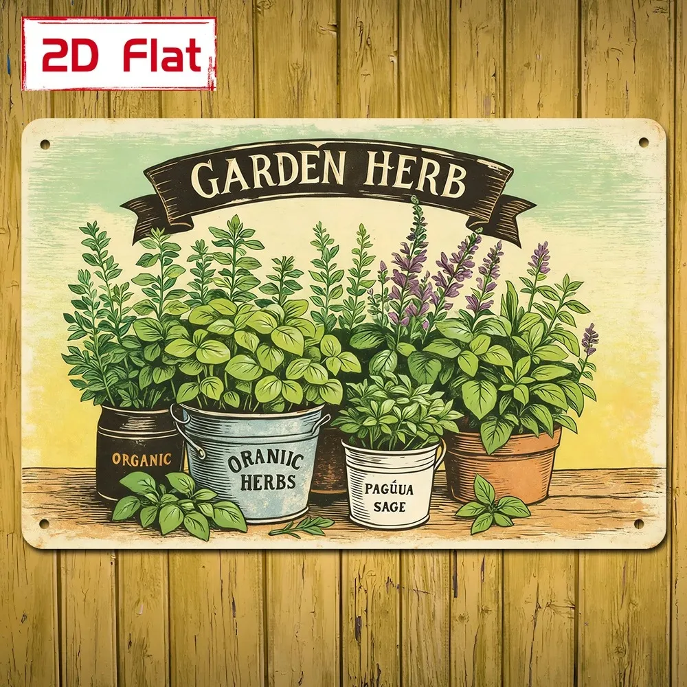 Handbemaltes Kräutertopf-Metall-Wandkunst-Schild für Garten, Arbeitszimmer, Heimdekoration, Geschenk