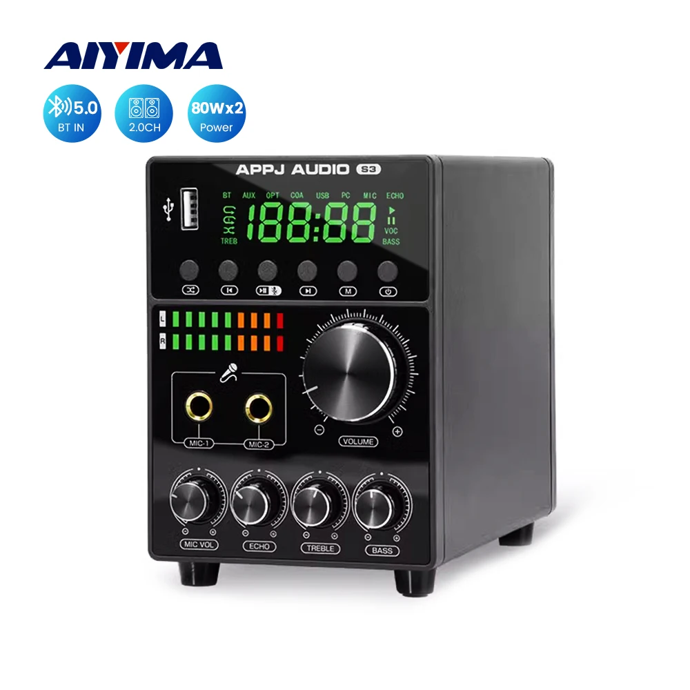 

AIYIMA Digital Profession MA12070 Power Audio Amplifier Bluetooth 5.0 HiFi Amp Stereo USB Karaoke Treble Bass Control Home 80Wx2