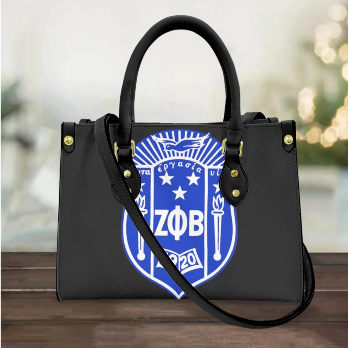 Zeta Phi Beta Print Elegant Black Top Handle Totes Long Shoulder Strap Outdoor Casual Messenger Bag Fashion Trendy Handbags Gift