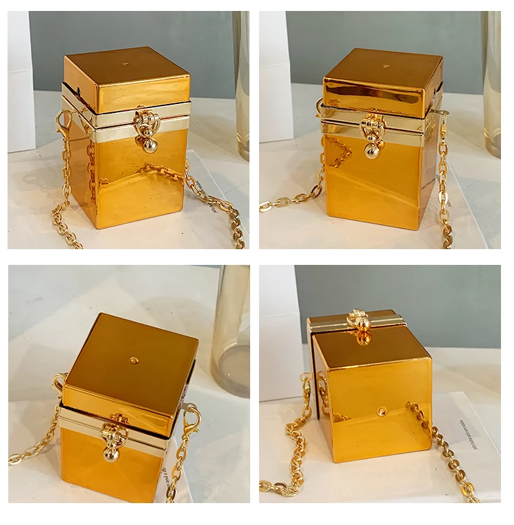 Gold Box Purses and Handbags for Women Designer Party Clutch Femal Small Chain Shoulder Bag Chic Wedding Evening Bag Plastic