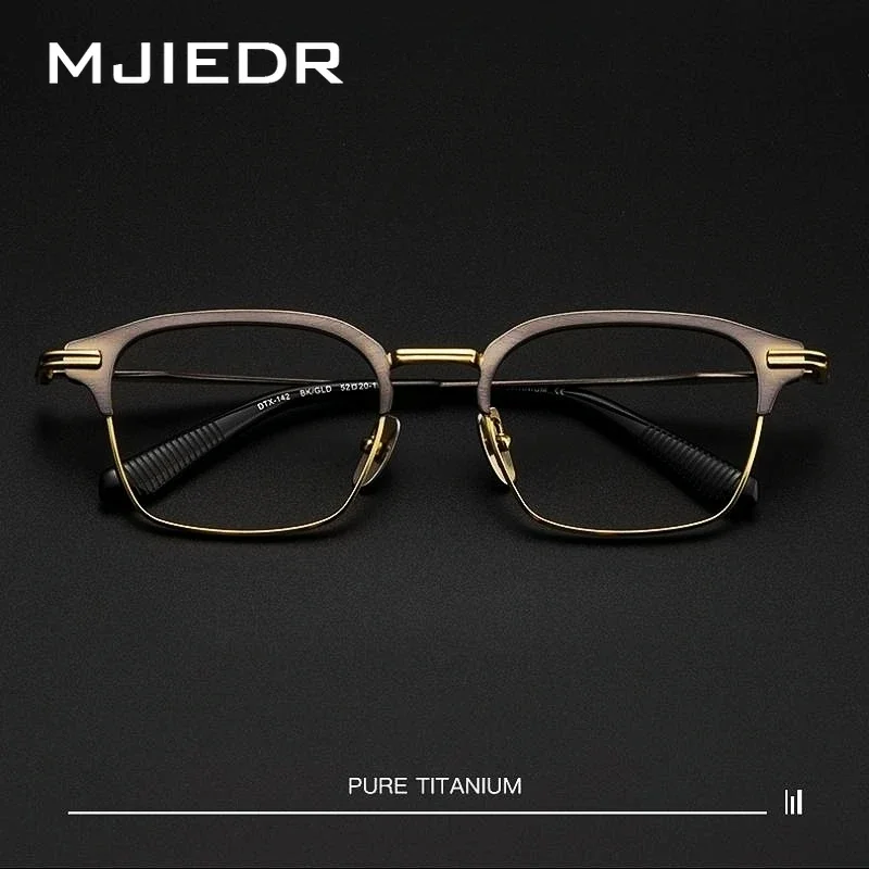 MJIEDR Business Fashion Luxury Square Glasses Retro High-grade Pure Titanium Optical Prescription Eyeglasses Frame Men DTX142