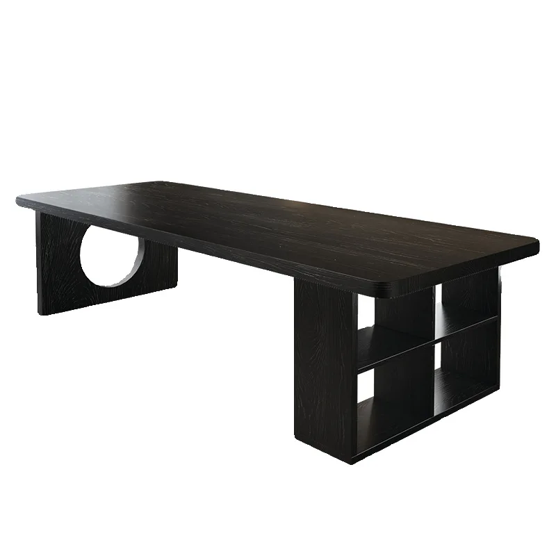 

Wabi Sand wind solid wood storage tea table and chair combination living room home modern simple black large board table dri