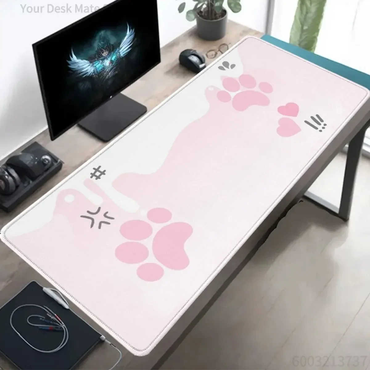 Pink Paw Heart Cartoon Gaming Mouse Pad Non-Slip Rubber Base High-Quality Office Mat Great Gift for Gaming Enthusiasts