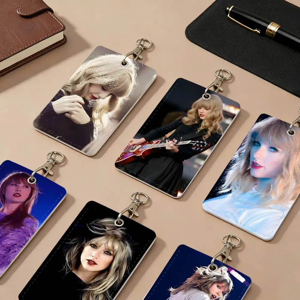 Singer T-Taylor S-Swifts PU Leather Card Holders Anti-lost Student ID Protective Cover Cases Campus Access Cards Key Chain
