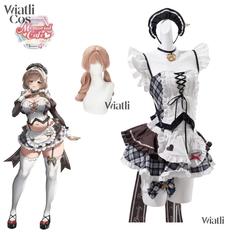 NIiKKE Déesse de la Victoire : × Costume de Cosplay de Collaboration Café Bread, Tenue de Servante Sexy, Perruque, Robe de Fête pour Femmes, Halloween, Noël