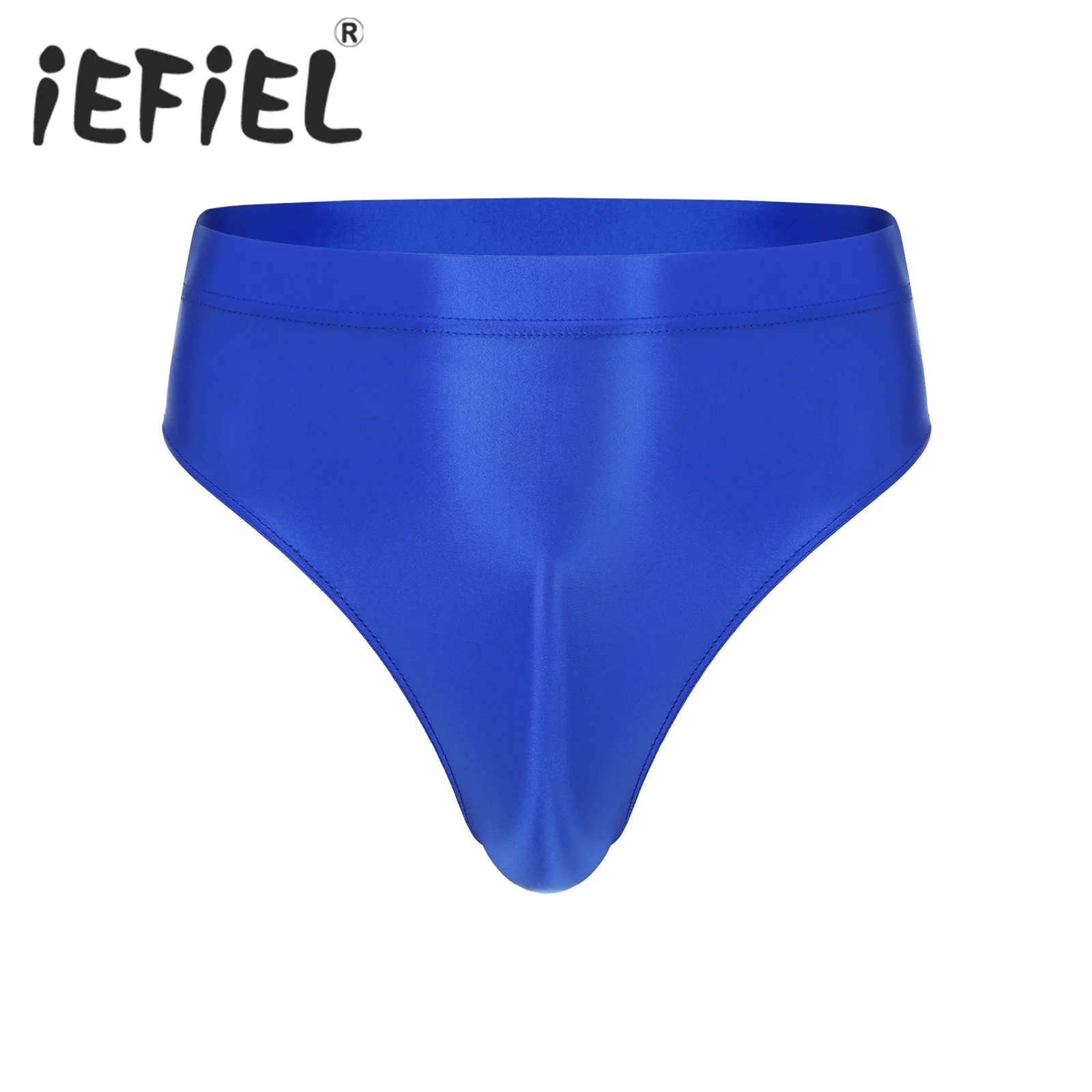 Mens Glossy Briefs High Waist Thong Solid Color Sexy Underwear Elastic Waistband Sports Gym Fitness Underpants Bikini Swimwear