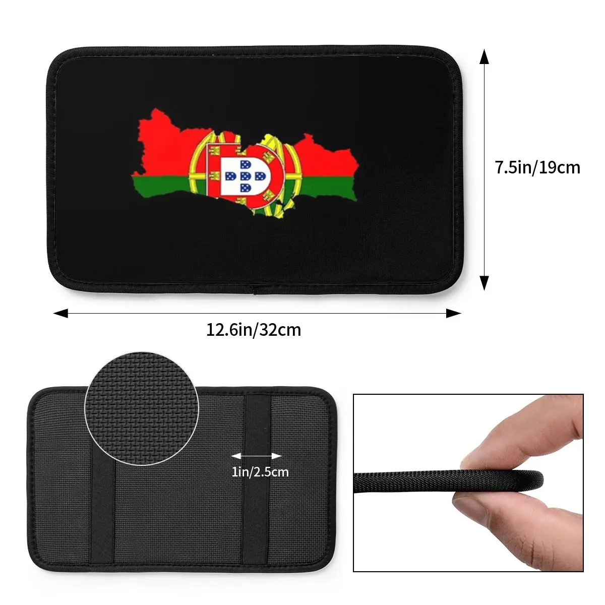 Car Armrest Cover Mat Leather Portugal Map Flag Center Console Cover Pad Portuguese Flag Accessories Interior Storage Box Cover