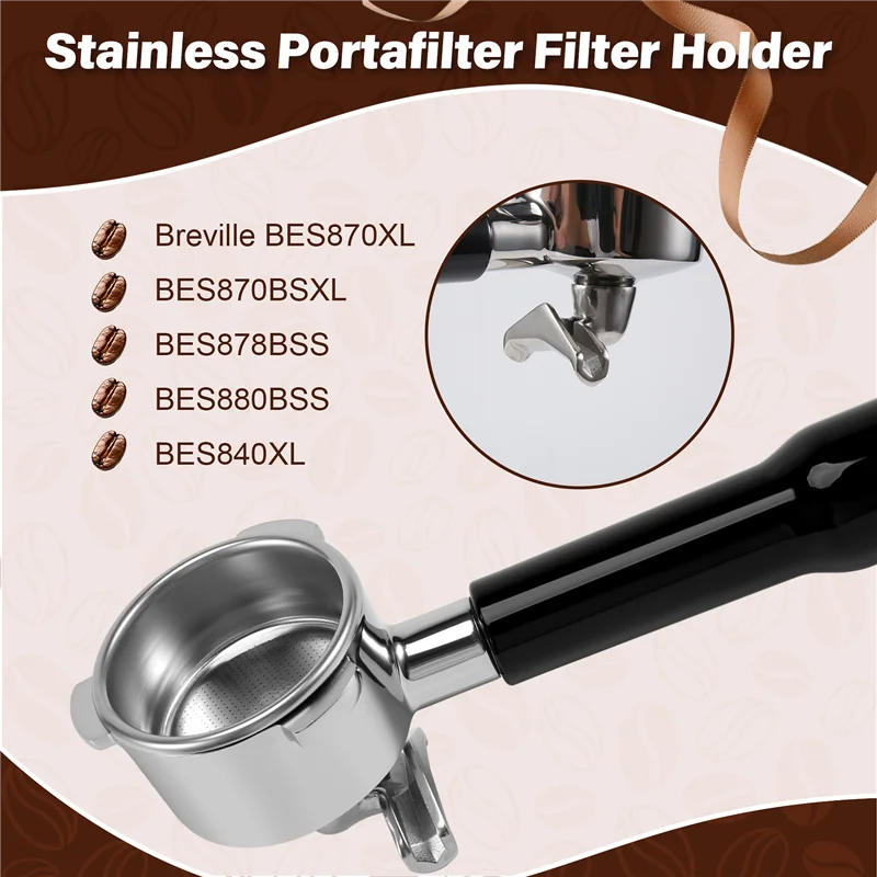 -AT52 54Mm Portafilter For Breville BES870XL, BES870BSXL, BES878BSS, BES880BSS, BES840XL Stainless Portafilter Filter Holder