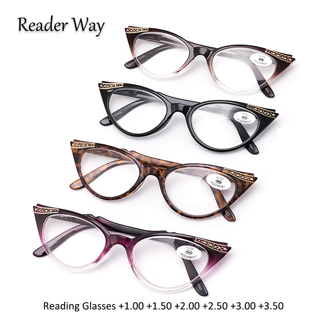 

4 Pack Fashion Ladies Reading Glasses Cat Eye Frame Elegance Women Presbyopic Eyeglasses High Quality Female Reader 1.0 - 3.5