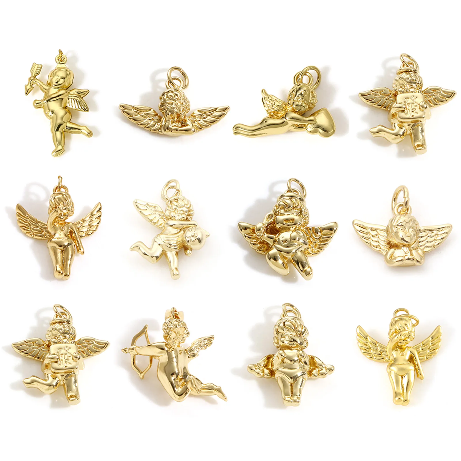 DoreenBeads 1 sztuka 3D anioł mosiądz religijne Charms złoty kolor metalu dla naszyjnik Diy akcesoria do robienia biżuteria wisiorki
