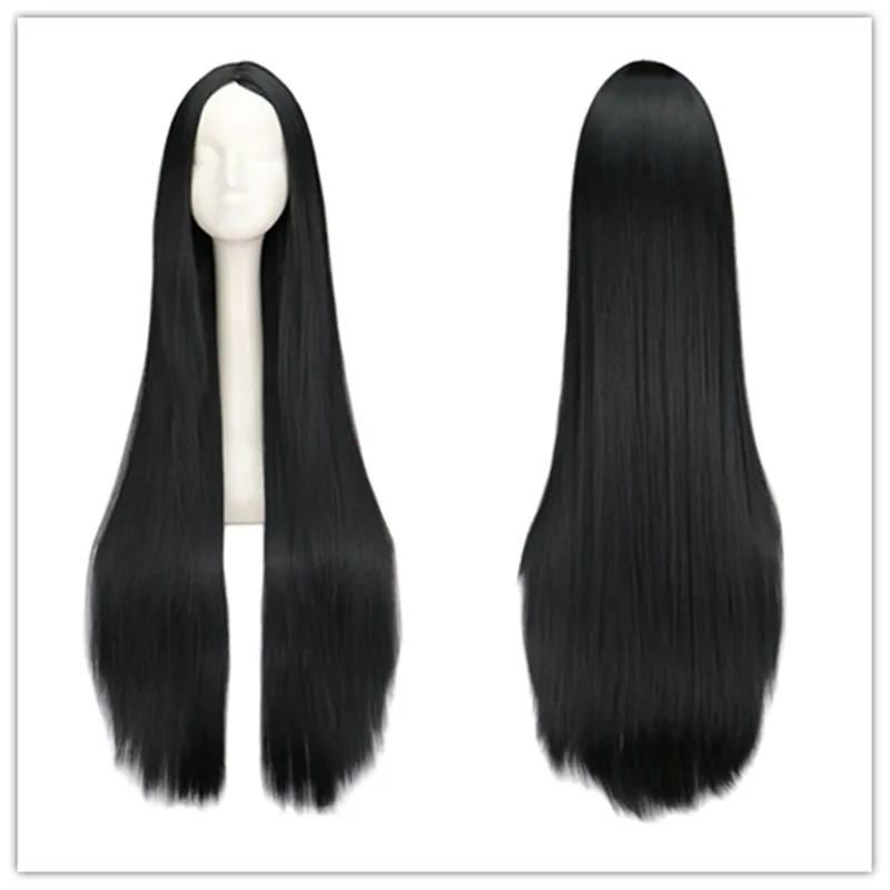 شعر مستعار أسود 100 سنتيمتر/40 بوصة طويلة الباروكات الاصطناعية مقاومة للحرارة هالوين كرنفال زي تأثيري شعر مستقيم #3