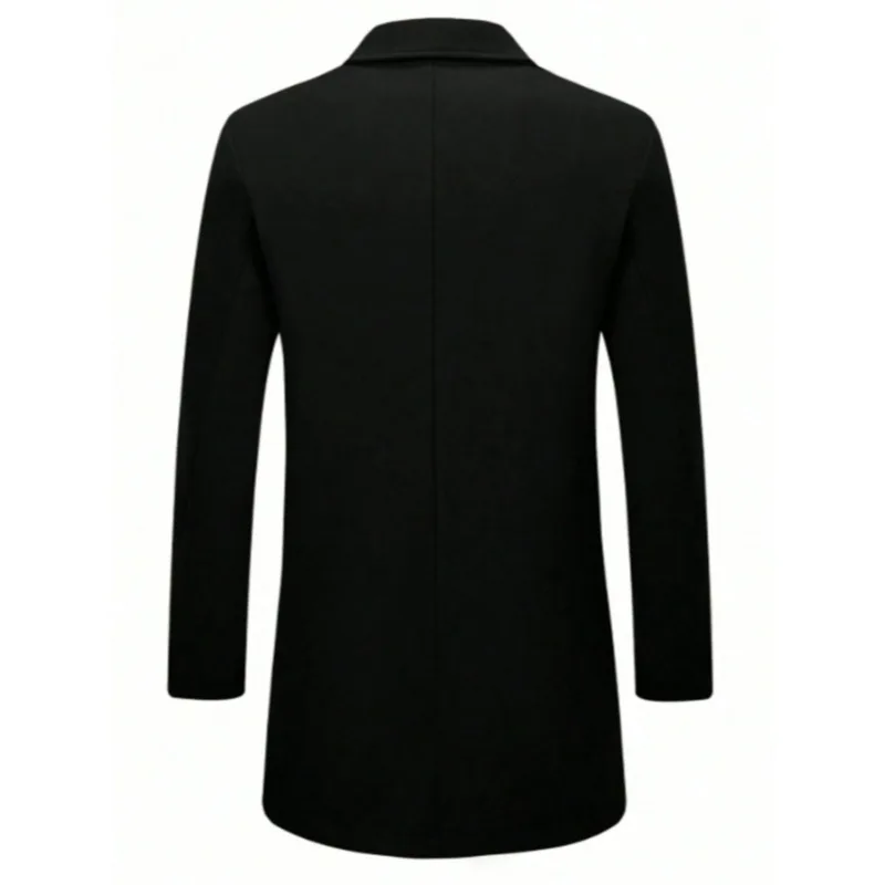 KIDWHXR Herren-Mantel, Herbst-Winter, doppelreihige Jacke aus Wollmischgewebe, Herren, lange Ärmel, mit Taschen, mittellange Länge, lässige Herren-Oberbekleidung. – Detail 4