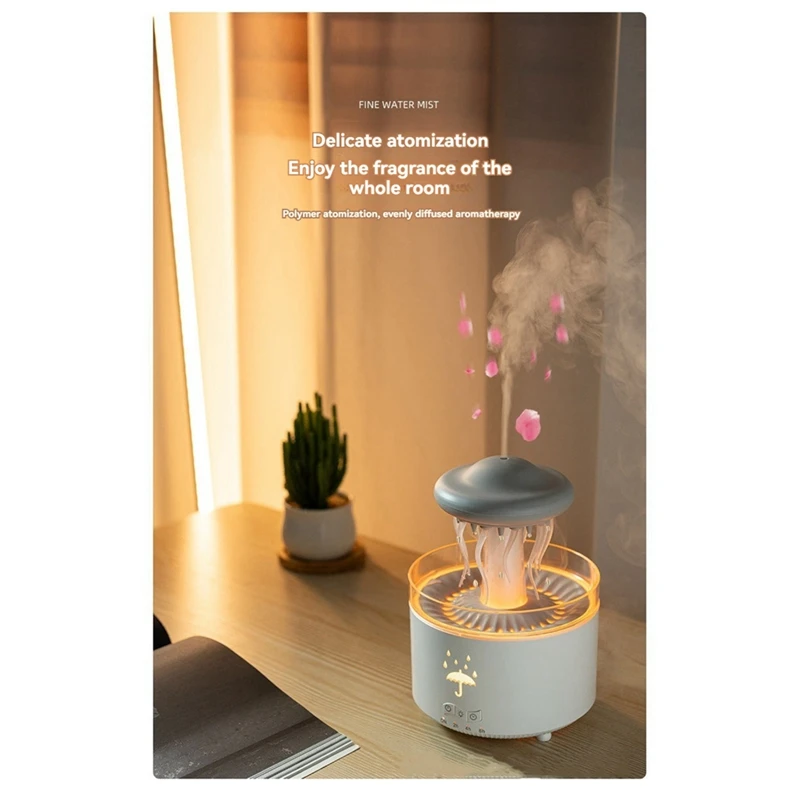 Raindrop Humidifier For Bedroom Office Essential Oil Diffuser With 7-Color LED Lights 300ML Dynamic Jellyfish Humidifier EU Plug